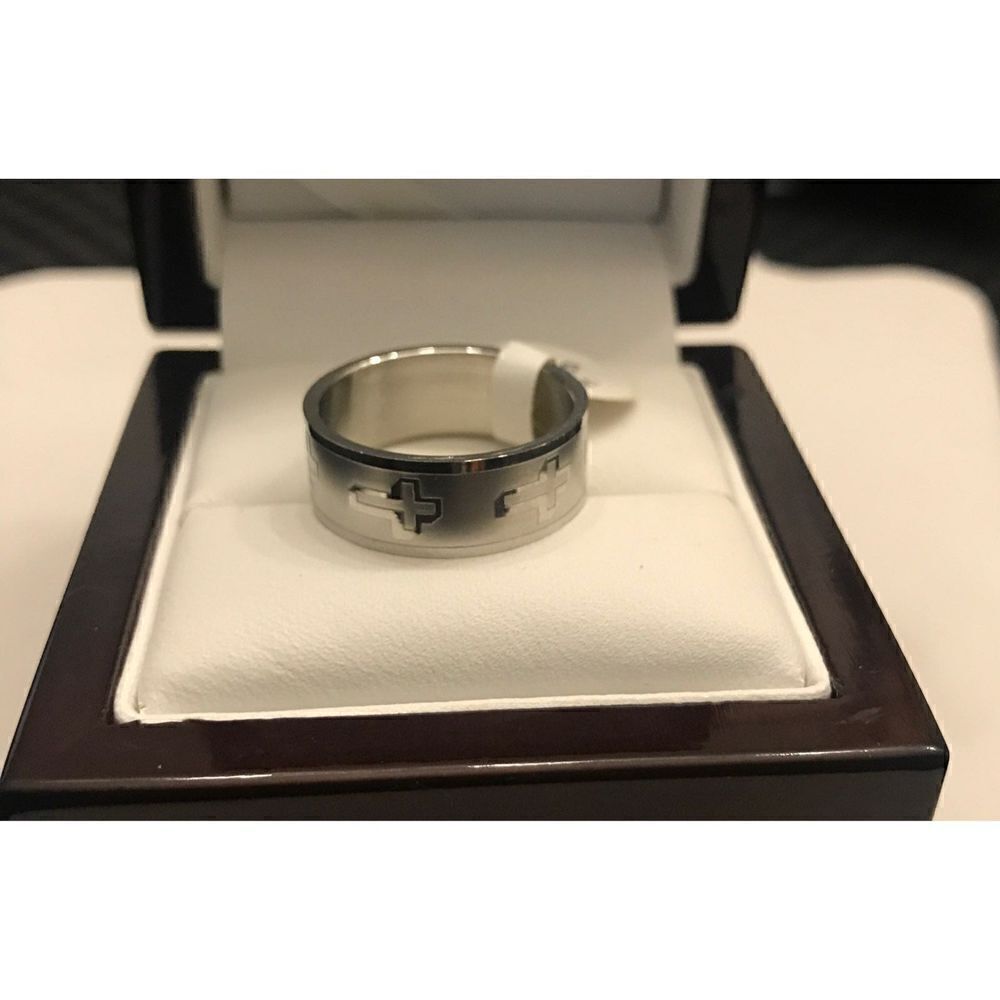 Mens Stainless Steel Etched Cross Band Ring Sz 9